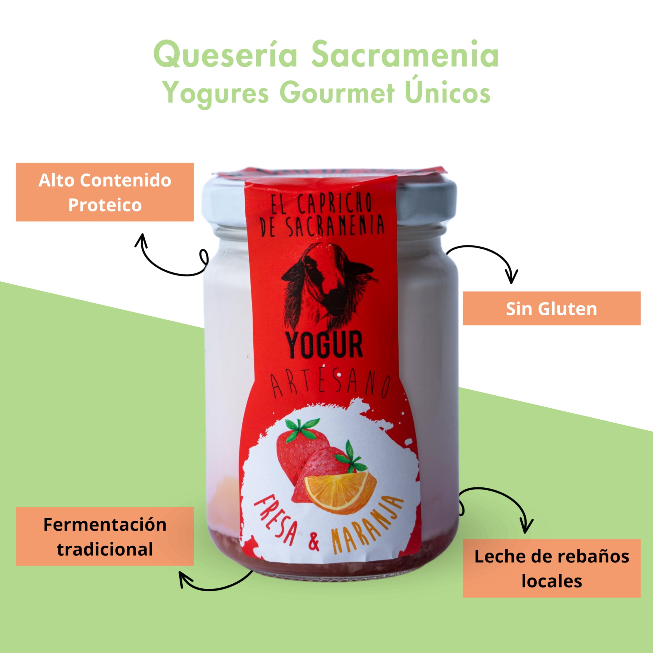 El Capricho de Sacramenia | Pack Fresa naranja | 20 Yogur Artesano Leche Oveja preparado natural Fresa naranja | Cremoso, Natural y Saludable | Preparado Gourmet | Sin Gluten | Sabor Único y Original