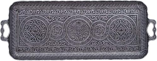 Miniatura 6 de Alisveristime Juego de café turco para dos tazas auténticas estilo otomano, platillos y bandeja para servir con motivos de Lale (Acur) (negro)