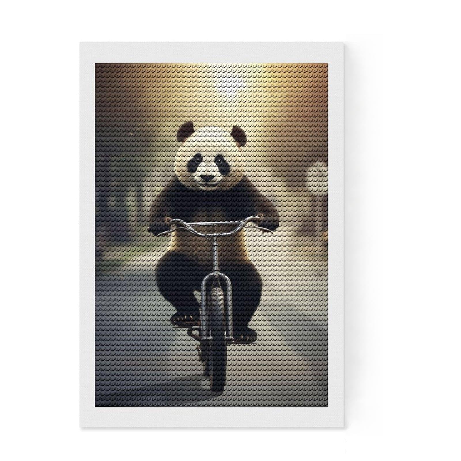 Junmoney Panda on A Bicycle Diamond Art Kit 8"x12", Mindful Craft Activity, Office Decor, for Creative Relaxation, Thoughtful Handmade Gift
