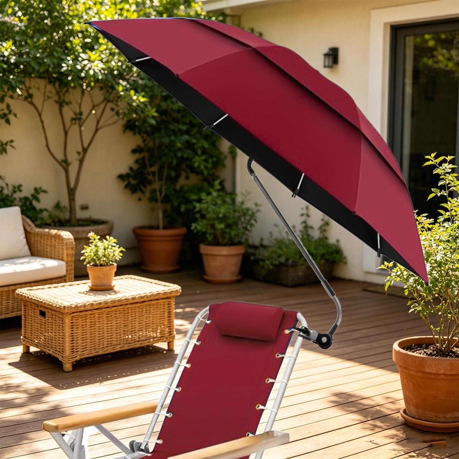 Genérico Parasol Con Clip Para Tumbona Toldo Doble Ajustable 180° UPF 50+ | Sombrilla de Playa y Camping Broncearse Viajes Vacaciones En Playa Camping Pícnic Patio Silla De Ruedas Carritos Golf