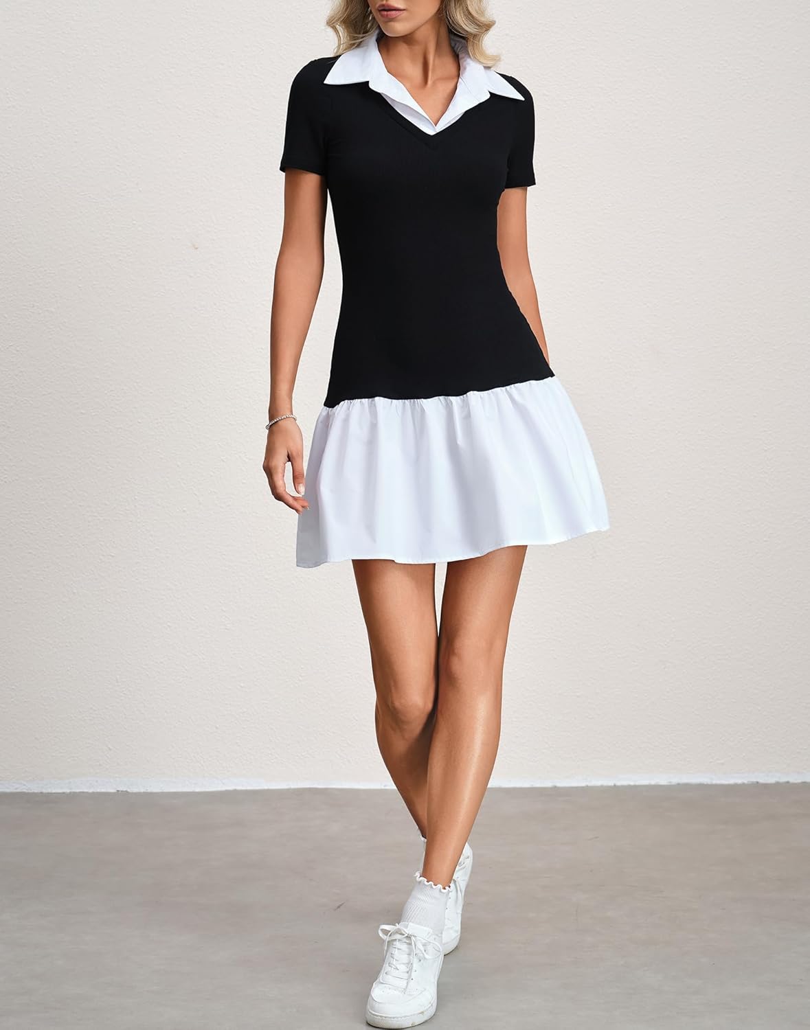 HYPERFIRE Women's Short Sleeve Collared V Neck T Shirt Dress Casual Summer Fitted Work Dresses - Image 5