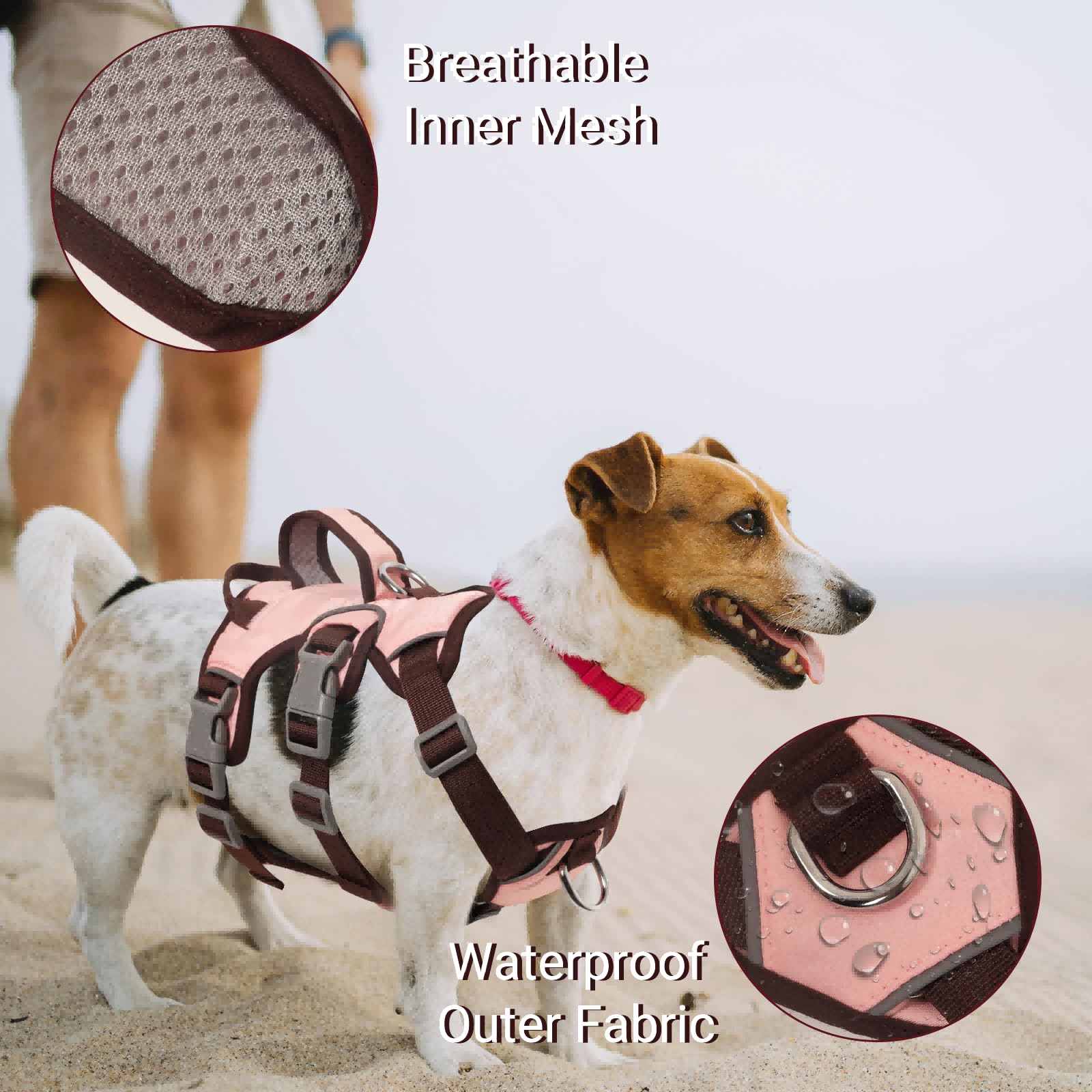 Arnes Perro Pequeño - Arnés 3 Puntos Arnes Antitirones Perro Easy Walk Pechera para Perros Cómodo Transpirable Antiescape Dog Harness, Peitoral para Cão, Rosa con Anillo de Pecho, S