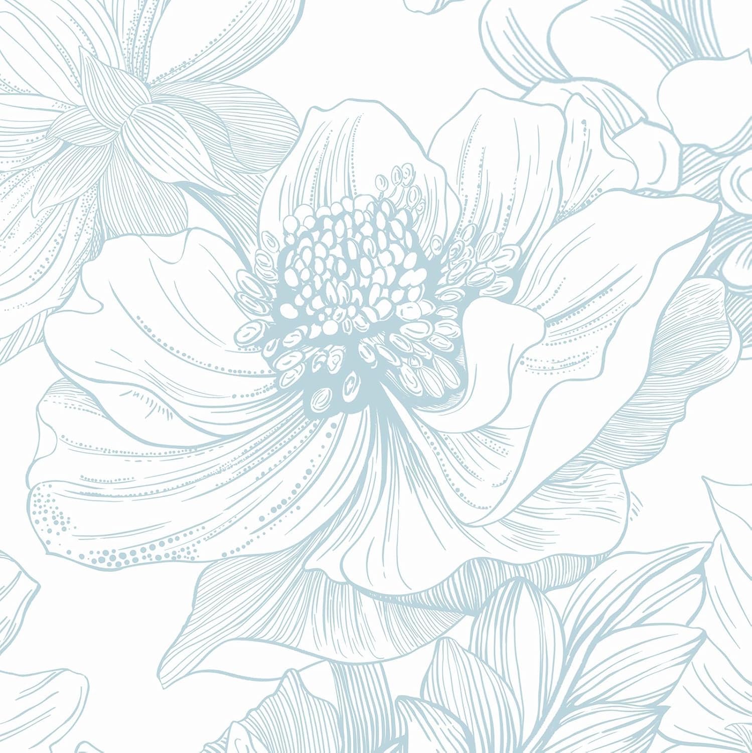 CiCiwind Self Adhesive Wallpaper 44CM×15M White Blue Peel and Stick Wallpaper Floral Contact Paper Waterproof Sticky Back Plastic Removable Stick on Wallpaper Living Room Bedroom Vinyl Wrap