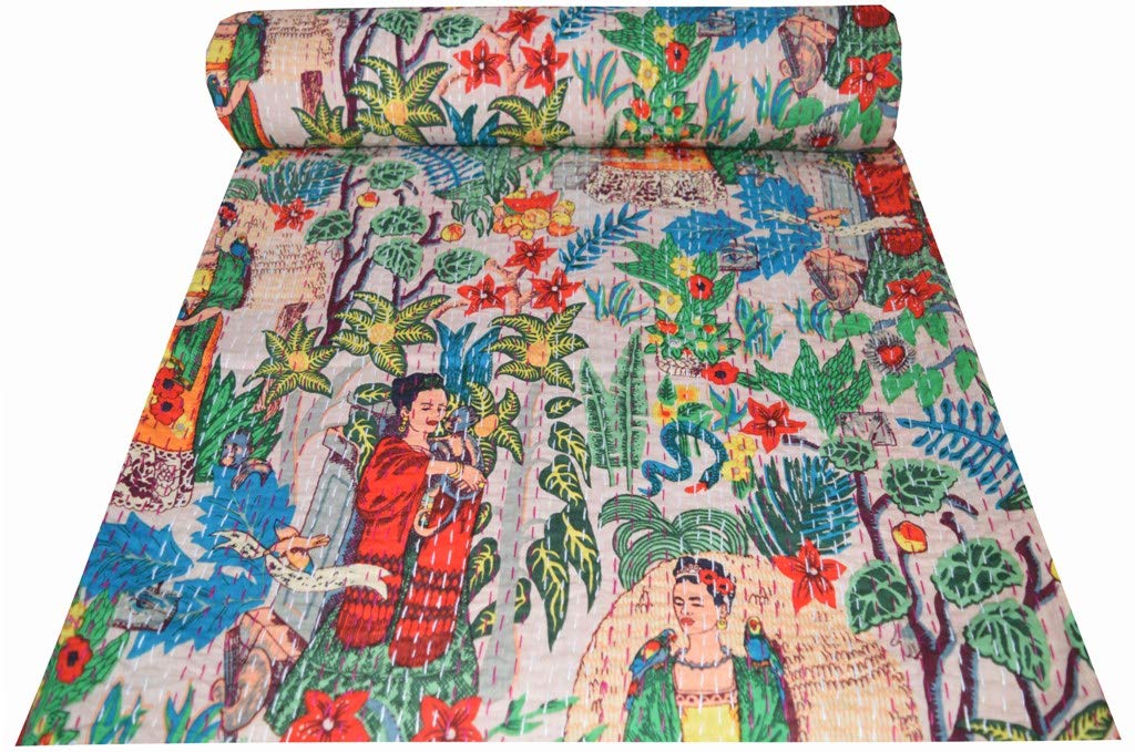 Trapunta Kantha Con Stampa Frida Kahlo Più Recente, Copriletto Indiano - Foto 7