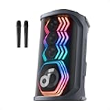 Rave 3S AI Party Speaker with 2 Wireless Microphones, 200W Sound, AI Vocal Removal, Reverb, Light Show, 12H Playtime, Portable Bluetooth PA System for Home, Party, or Backyard