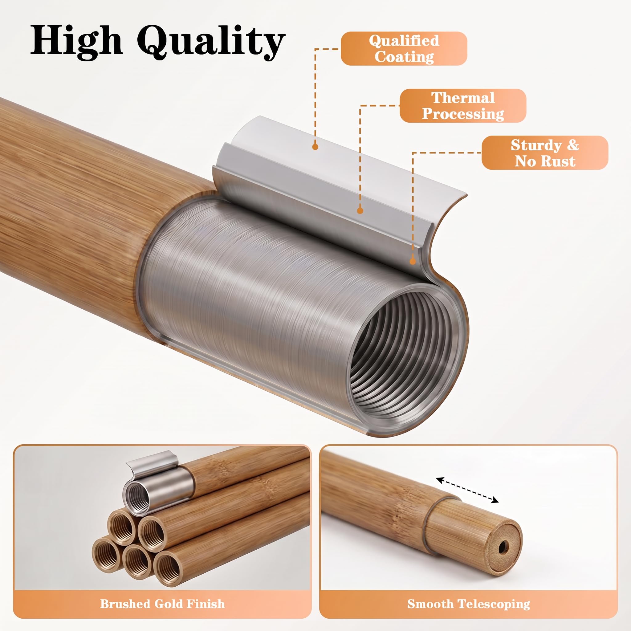 Tringle à Rideau Aspect Bois avec Embout Hibou, extra longue réglable 76-381cm tringle Métal pour portes coulissantes terrasse baie vitrée salon chambre fenêtres, 25mm, supporte 13,6 kg