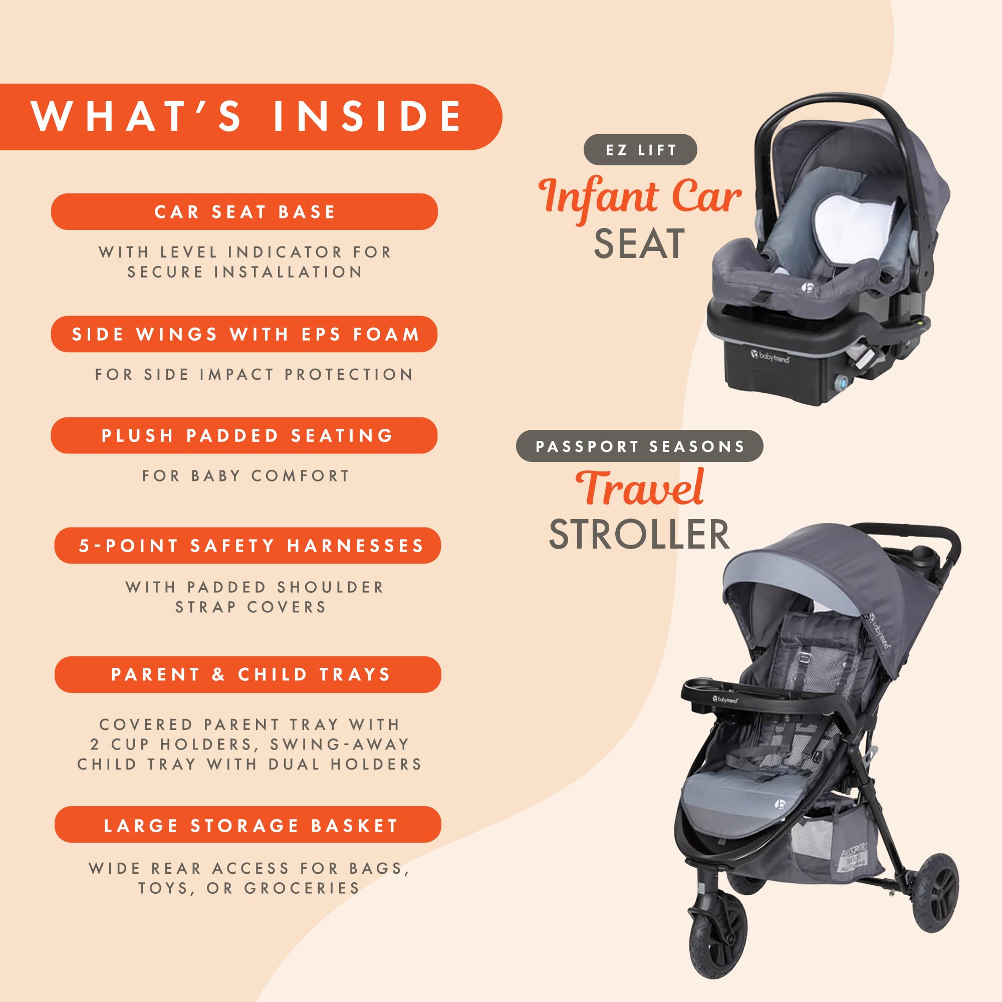 Baby Trend Passport Seasons Baby Stroller & EZ-Lift Car Seat, Journey Black