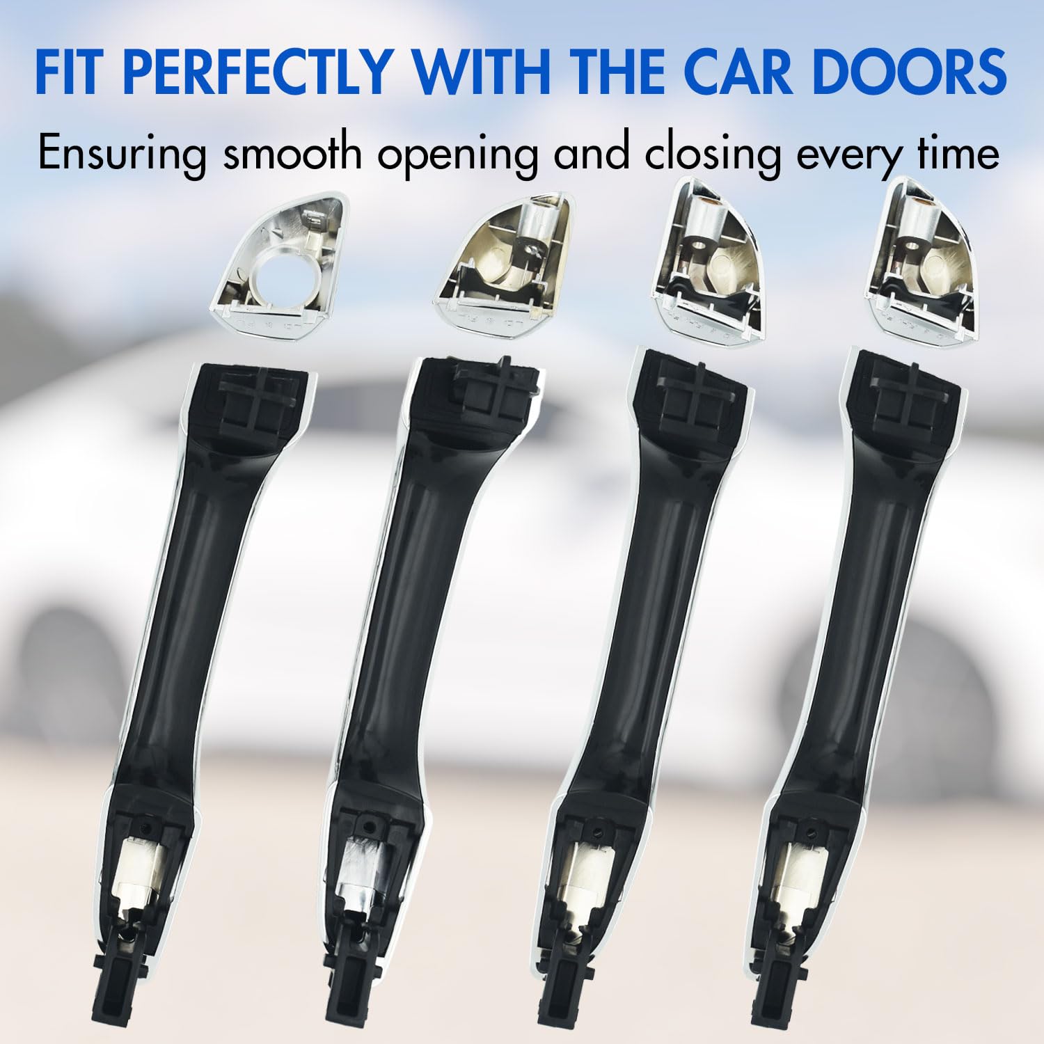 Set Of 4 Exterior Door Handle Chrome/Black Front Rear Left - View #7