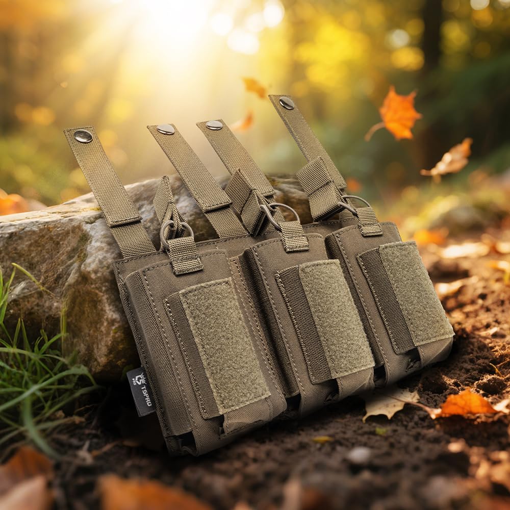 TSPRO Pouch Tattico MOLLE, Militare Triplo Caricatori, Apertura Superiore Aperta con Elastici di Fissaggio per M4, M14, M16, AK e Compatibile con Magazzini di Pistole