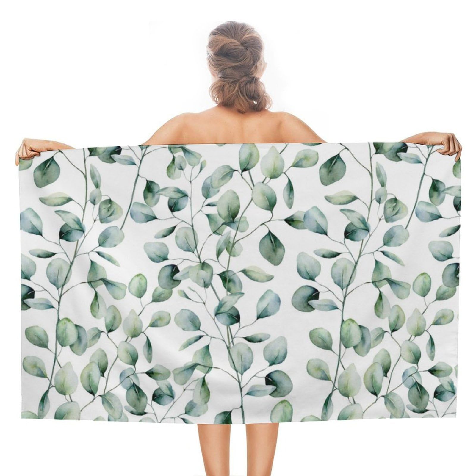 LEDFCVSU Beach Towel, Eucalyptus Leaves Bath Towel, Absorbent Towel for Swimming, Sports, Travel