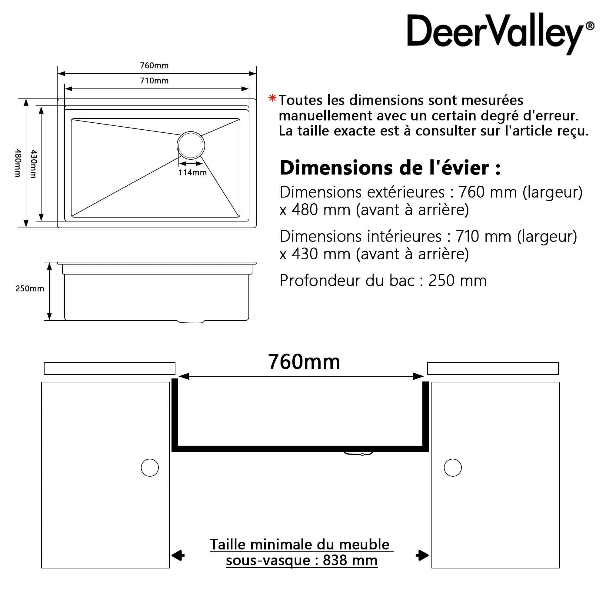 DeerValley Évier de Cuisine en Acier Inoxydable 76 x 48 cm, Evier Multifonction 1 Bac avec Mobile et planche à découper, Panier D'égouttement et Accessoires