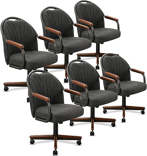 Miniatura 26 de Chromcraft Juego de 4 sillas de comedor de cocina, giratorias, sillas de comedor, sillas tapizadas de espuma viscoelástica con ruedas giratorias
