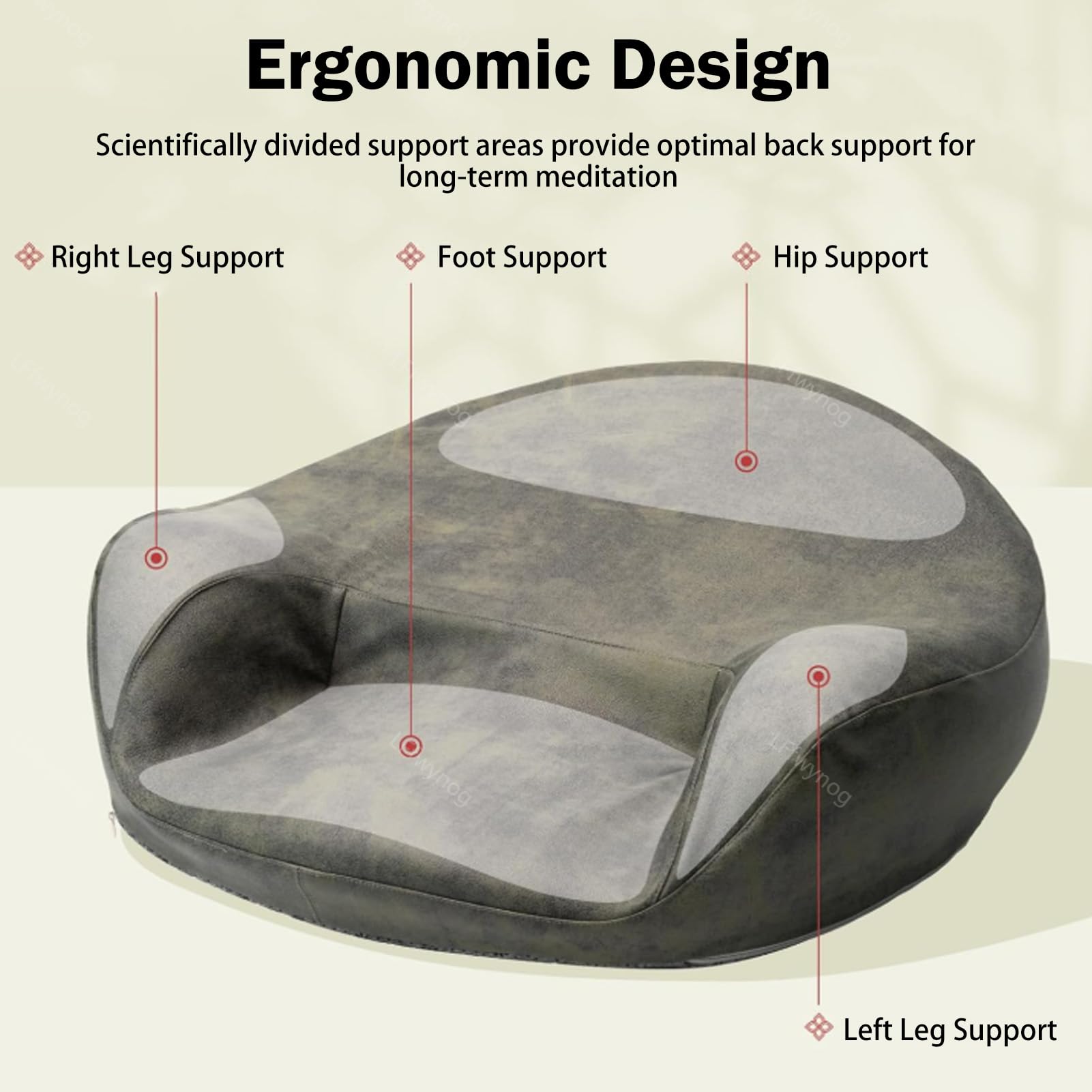 Cojín de meditación con soporte de espalda curvado para yoga y práctica de atención plena, proporciona comodidad durante largos períodos