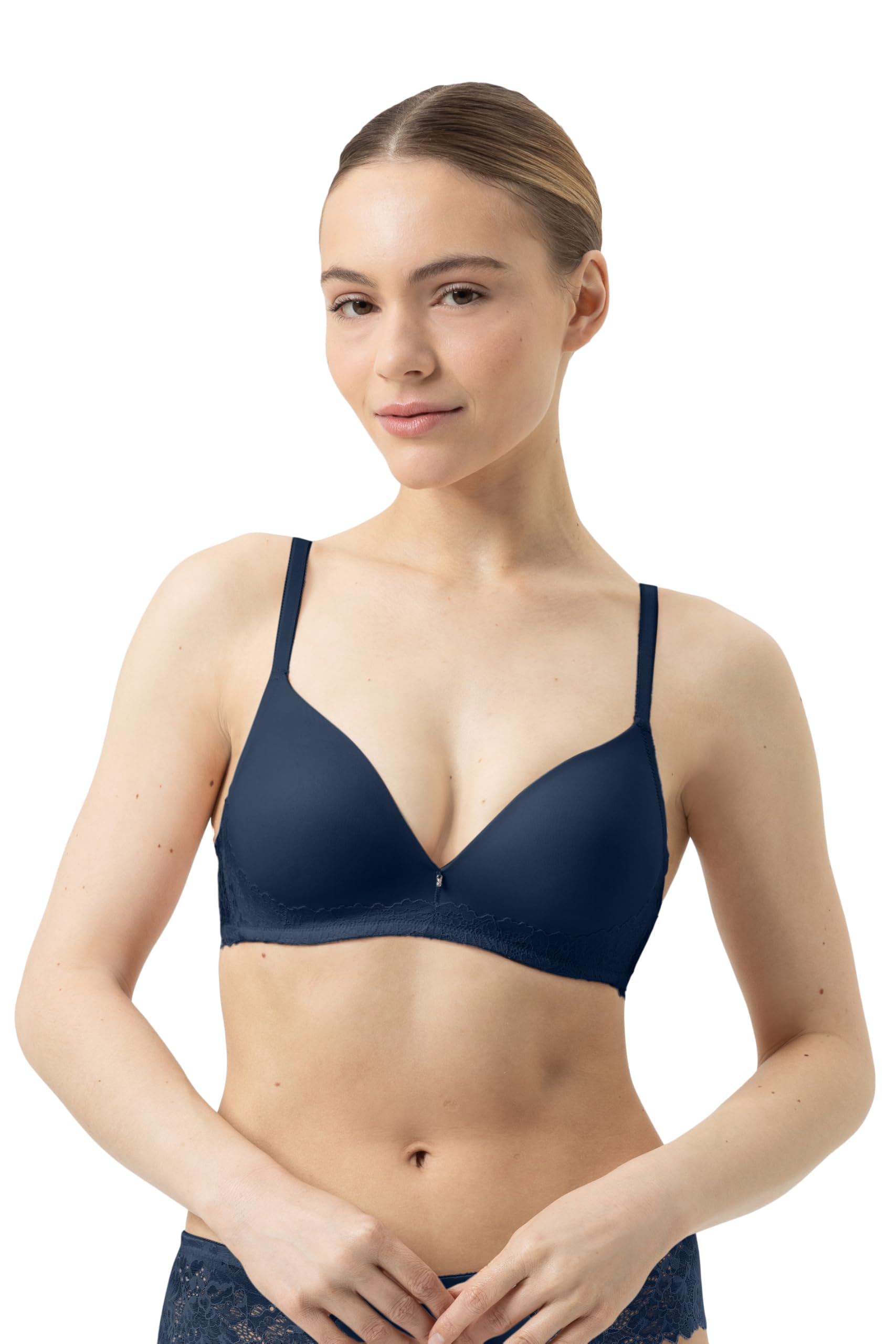 Mey Damen Bi-Stretch-BH: Komfortabler Blusen und T-Shirt-BH, Ohne Bügel, Überlappende Spitze, teilweise überzogen, Kleine Schmuckanhänger am Steg, Zierträger, verstellbar, Serie Luxurious