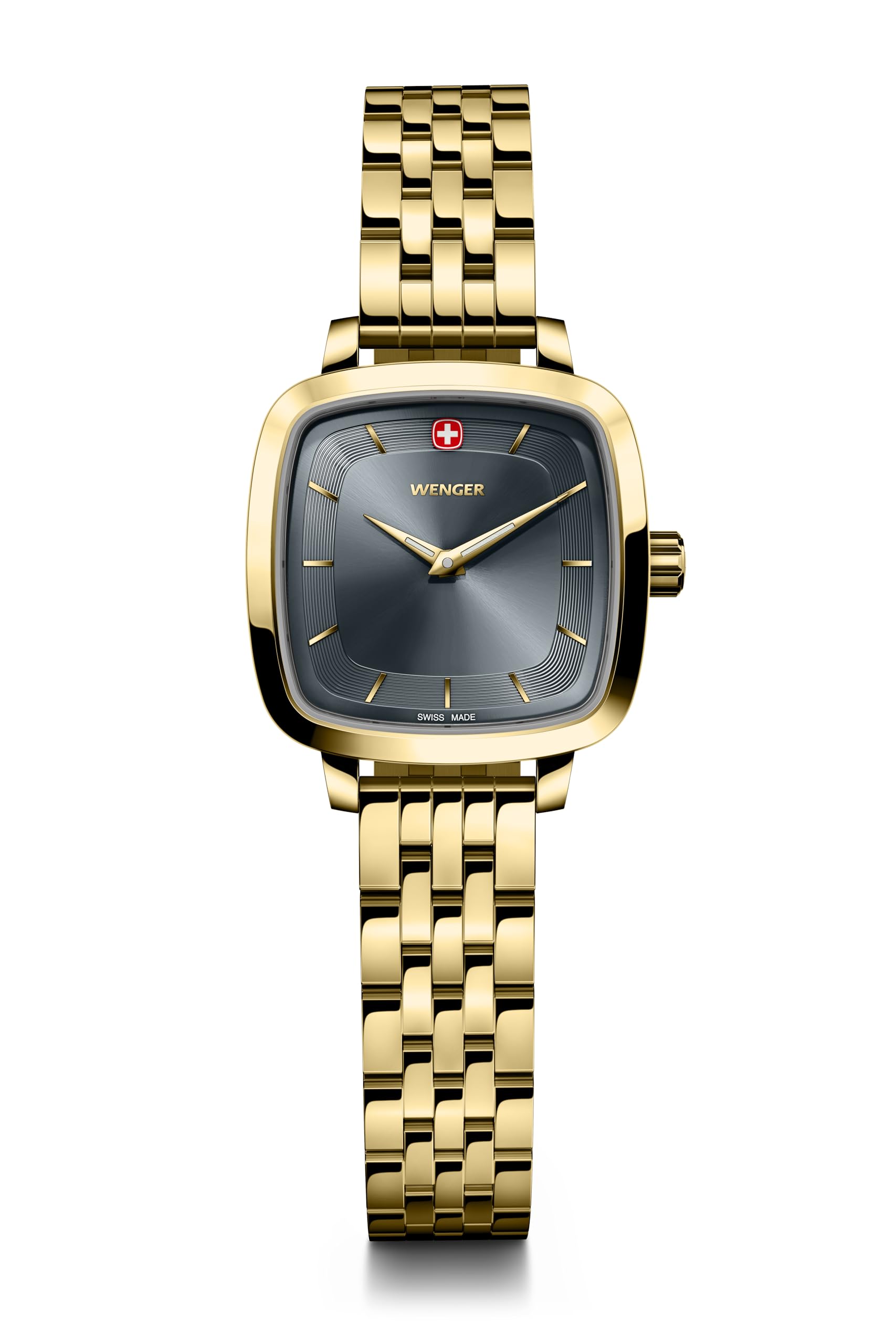 Vintage Classic | Swiss-Made Analog Women's Wrist Watch, Gold PVD Squircle Case | Black Dial, 27mm, 50M Water Resistant | Gold-Toned Strap | 01.1911.106-image-17