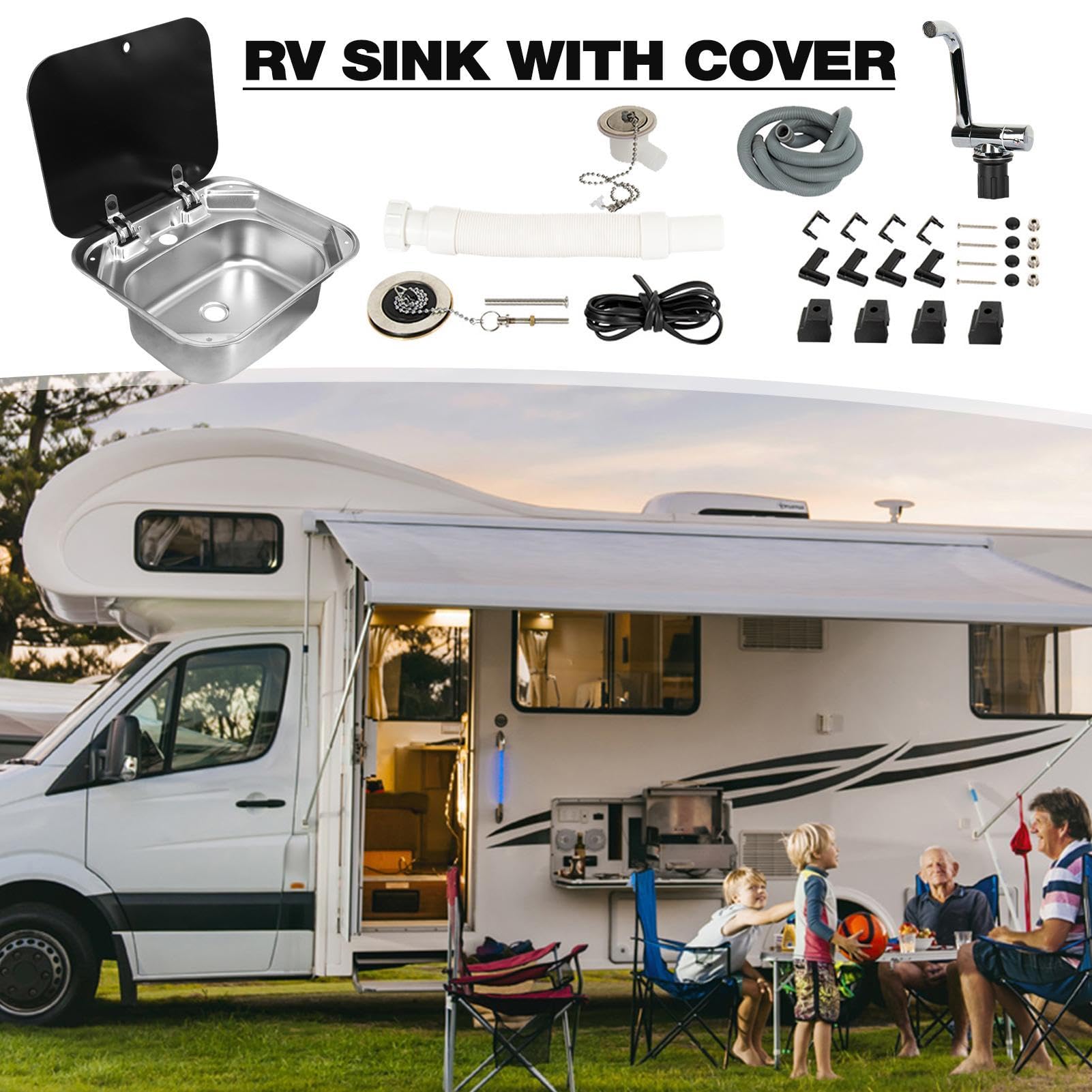 Fregadero Plegable de Acero Inoxidable de Repuesto para Caravana, Fregadero de Cocina Duradero para Furgoneta Camper, Barra RV, práctico Accesorio de Cocina para Aventuras al Aire