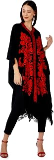 BATIN Kashmiri Aari Embroidered Cape Shawl for Women, Floral Embroidered Cape Shawl Black Price In India