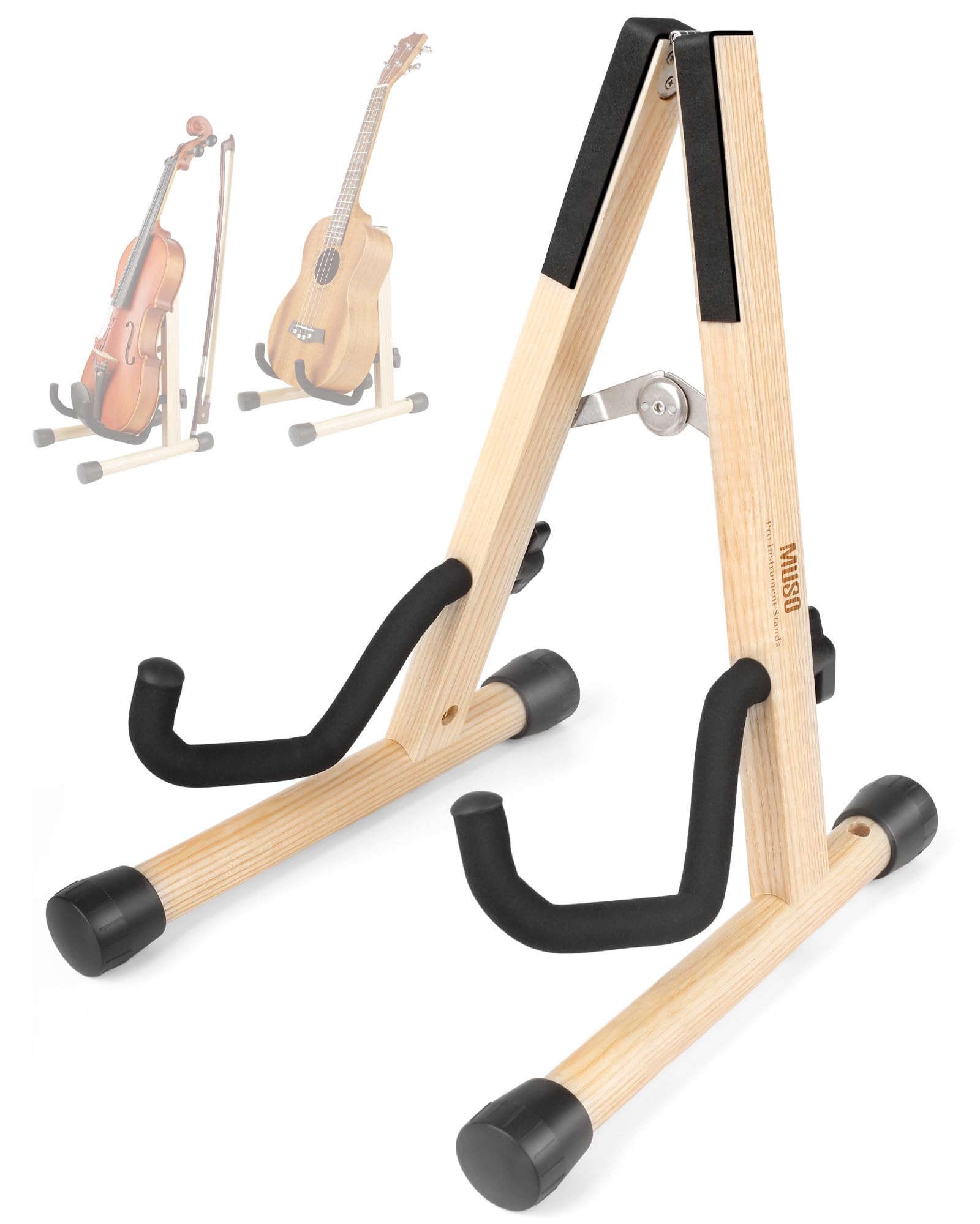 MUSO Support de violon avec support pour archet, ukulélé, support en bois pour mini guitare, banjo et mandoline (bois naturel)