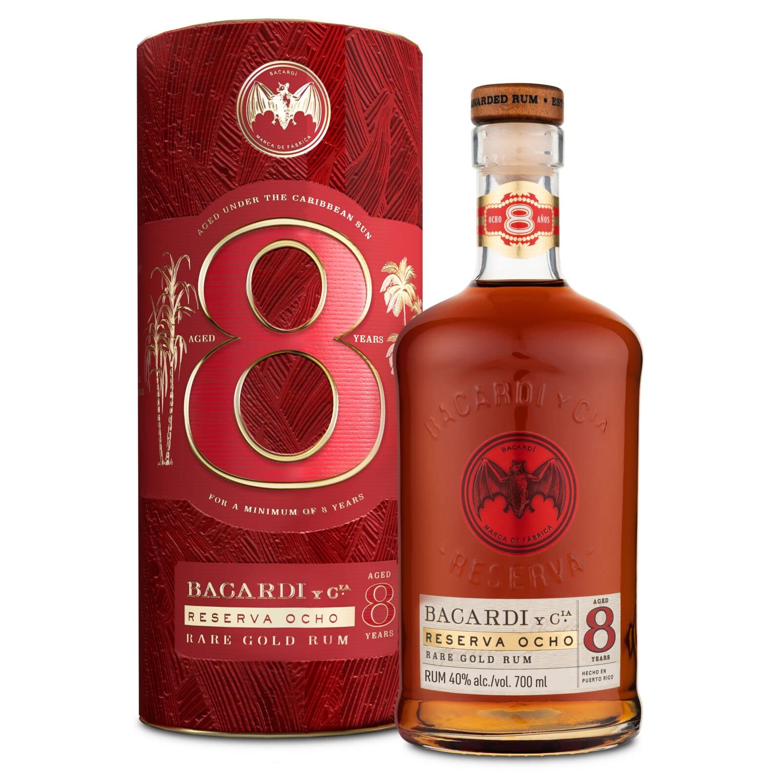 BACARDÍ Reserva Ocho 8 Year Old, 40% ABV, / , Premium Caribbean Rum with , Barrel Aged 8 Years in Oak Casks Under the Caribbean Sun (70cl)
