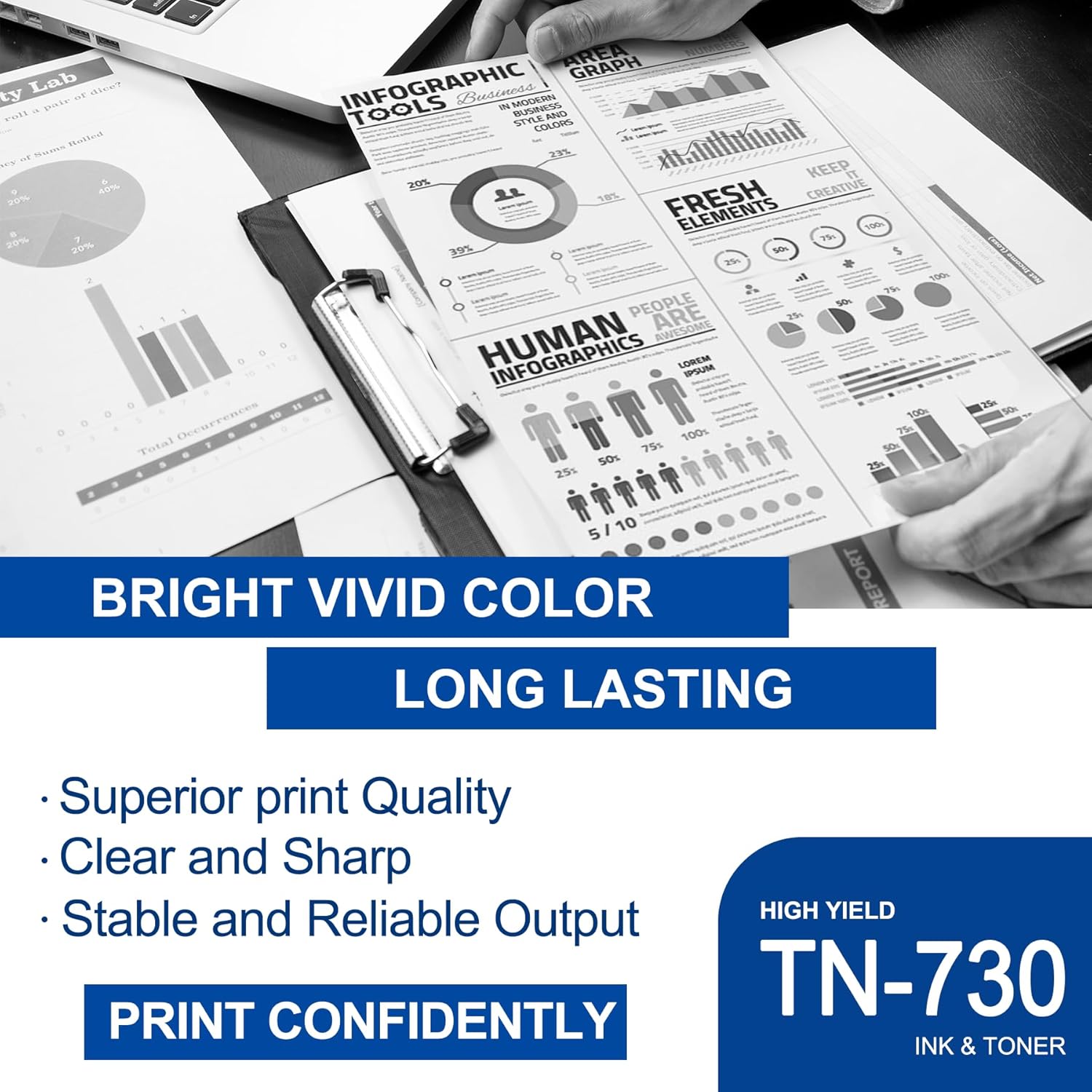 1 Pack TN730 Black Toner Cartridge High Yield Compatible TN730 Replacement for Brother DCP-L2550DW MFC-L2710DW L2750DW L2750DWXL HL-L2350DW L2370DW/DWXL L2390DW L2395DW Printer