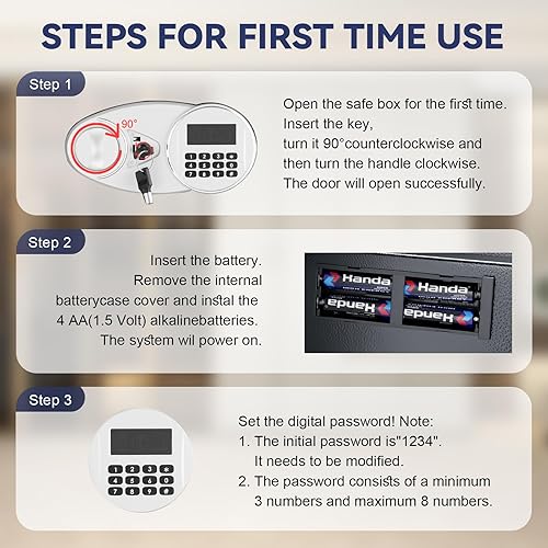 Miniatura 6 de Caja fuerte de seguridad de acero de 0.77 pies cúbicos, caja de seguridad con teclado electrónico y llaves de emergencia, caja de seguridad