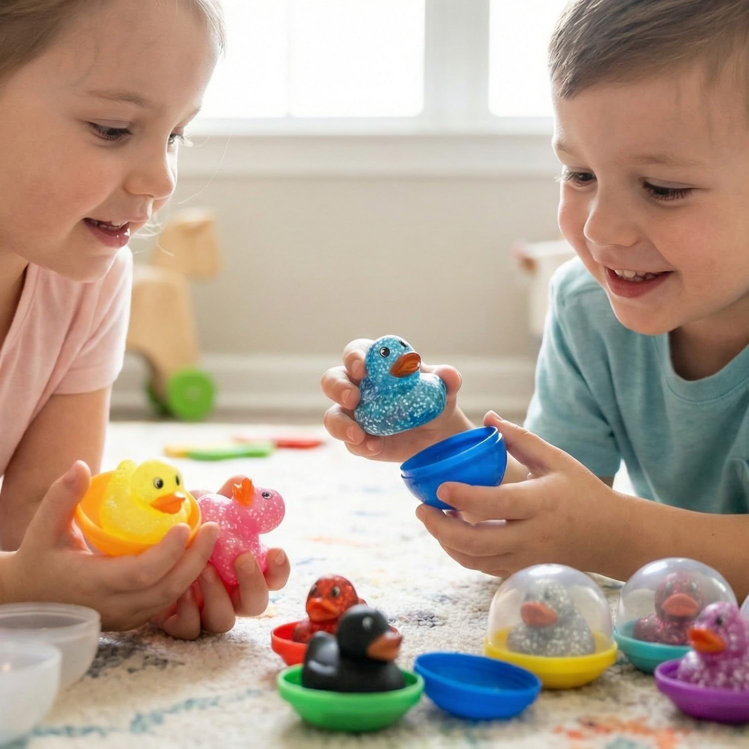 1.5 Inch Rubber Glitter Duckling in 2 Inch Capsule – 250 Count