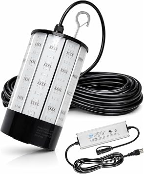 NS Green Underwater Fishing Light 120W 15,000LM, 110V AC & 12V DC Dual Power, LED Submersible Night Dock & Boat Light, Waterproof Saltwater Night Fish Kit for Crappie, Lake & Kayak