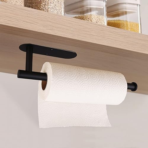 Miniatura 3 de Soportes para toallas de papel, color negro, rollos de toallas de papel, para cocina, toallas de papel a granel, autoadhesivos debajo del gabinete,