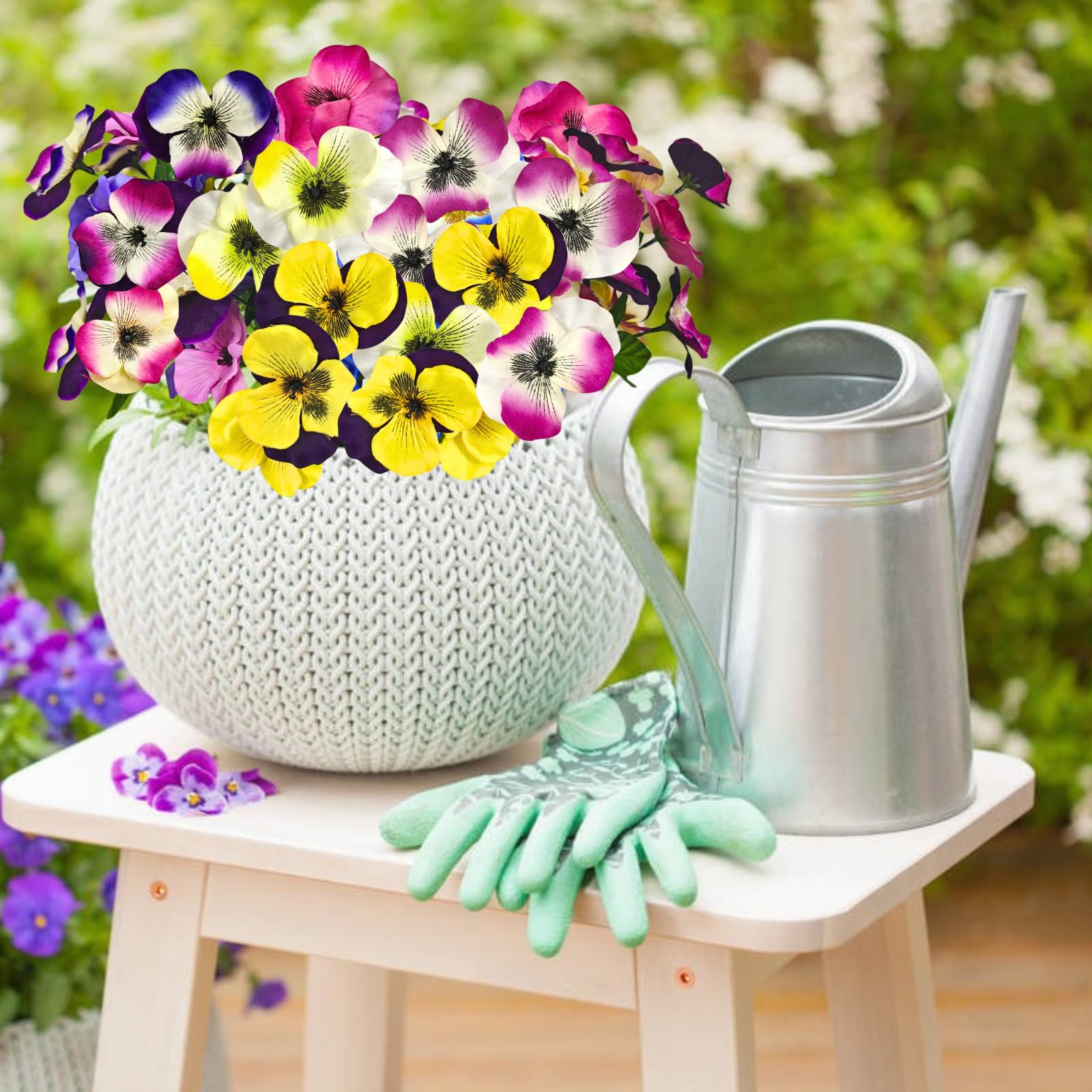 ASTRYAS Künstliche Blumen für den Außenbereich, künstliche Stiefmütterchen, kleine Wildblume, Seiden-Stiefmütterchen, Blumen für Frühlingsdekoration, Pflanzgefäße, Zuhause, Garten, Beete im Freien (6,