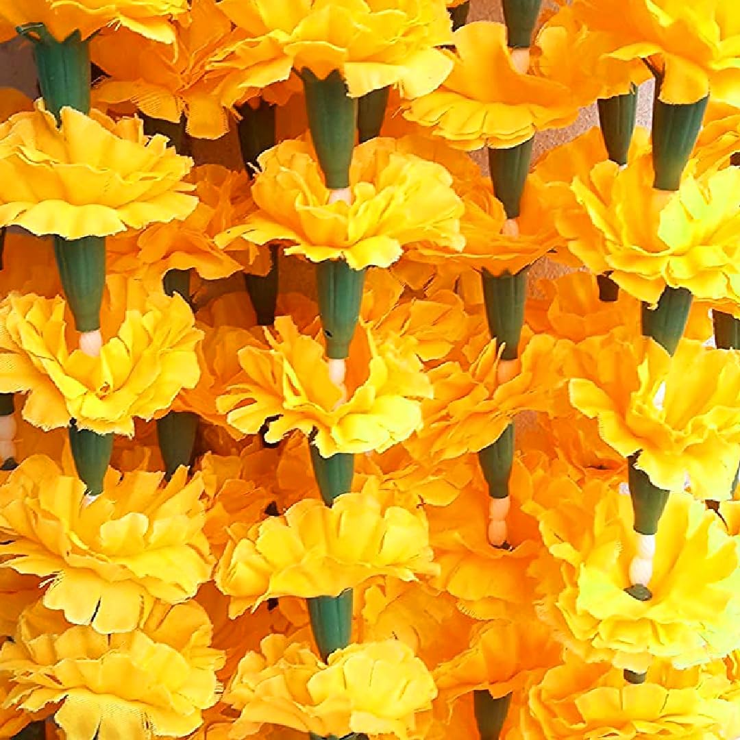 LYFJOY 10Piece Indian Handmade Artificial Genda/Marigold Flowers Garlands Decoration 5Ft Each Long Door Hanging Genda Phool for Wedding Festivals Yellow