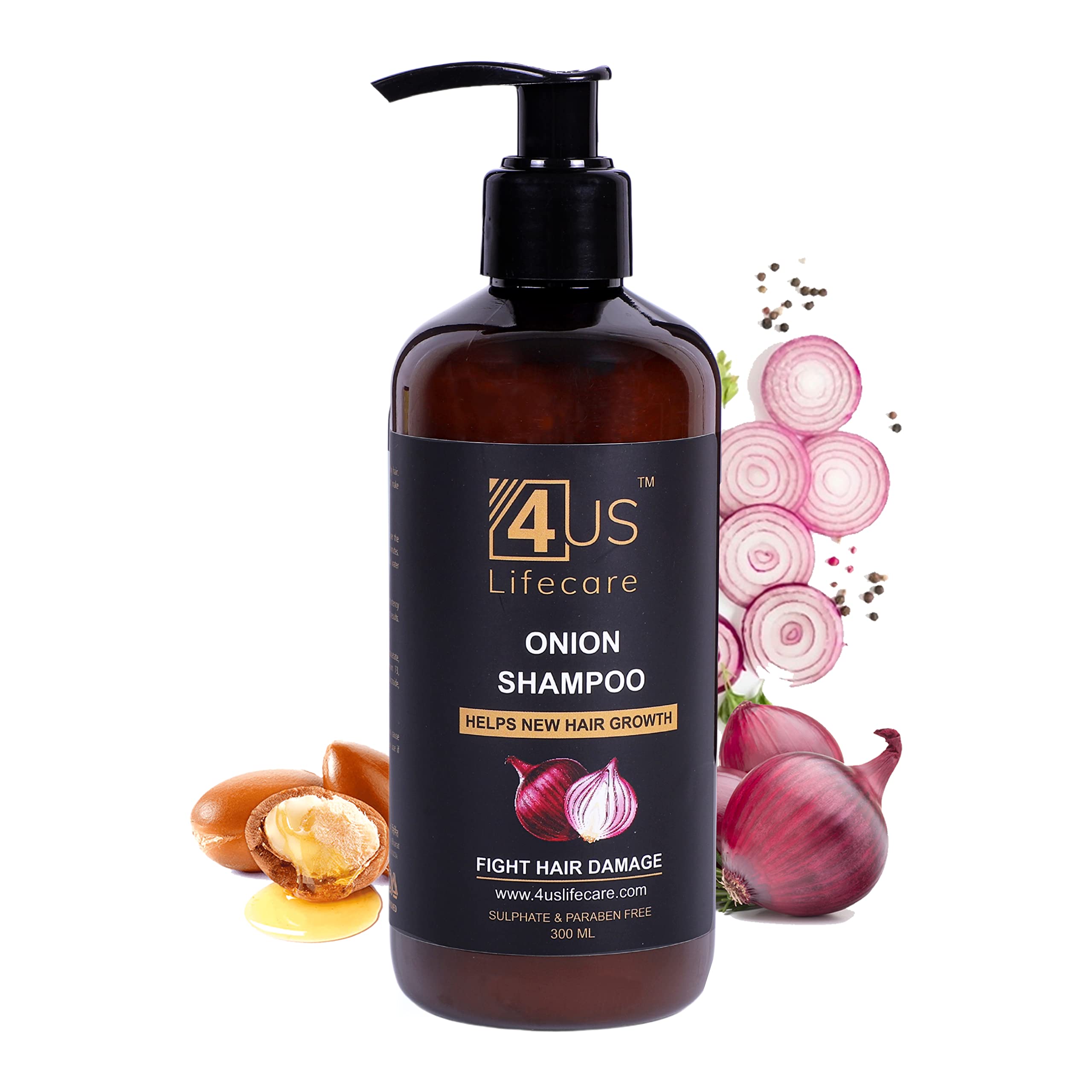 4us Lifecare Onion Shampoo - 300 Ml Helps Control Hair Fall & Hair Growth | For Stronger Hair | With Onion | Plant Keratin & Vitamin E