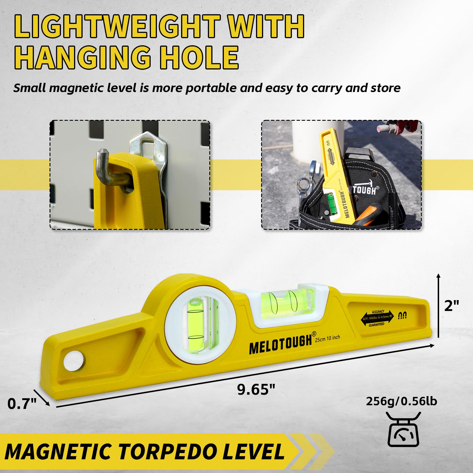 MELOTOUGH Magnetic Level - 10 Inch Torpedo Level -7