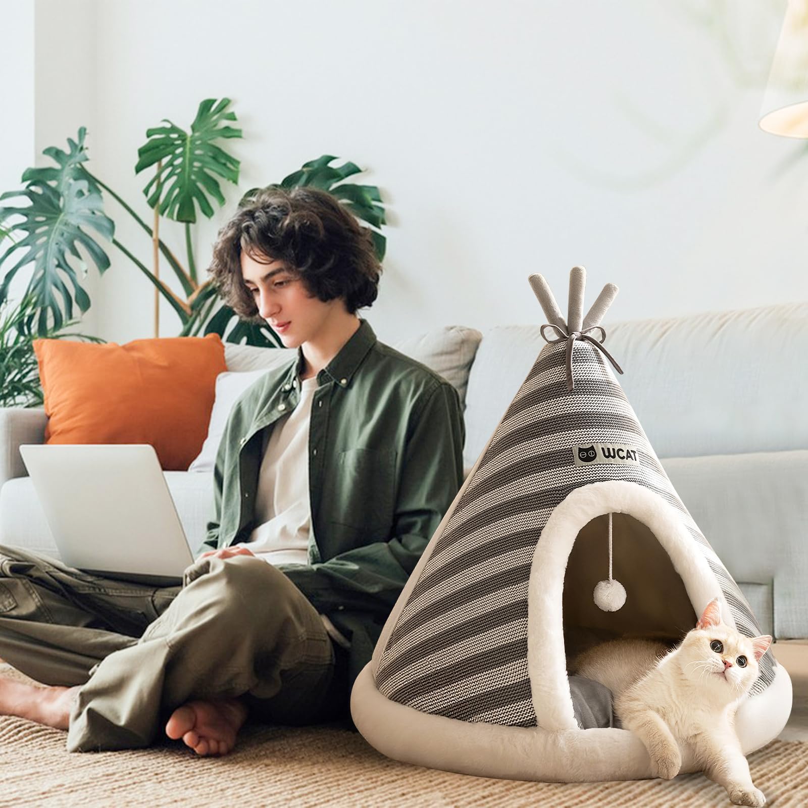 Galatée Legowisko dla kota, uroczy domek dla kota, igloo ze zdejmowaną poduszką, wygodne trójkątne tipi, ciepłe gniazdo dla zwierząt domowych, ulepszony sen (XL, szare)