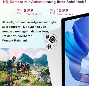Tablet 11 Inch Tablet Android 14 24 GB RAM + 256GB ROM (1TB TF) 8000 mAh Tablets 5G WiFi/Octa Core 2.0Ghz/Widevine L1/Face ID/Bluetooth 5.0/5MP+13MP/Tablet with Case - Silver
