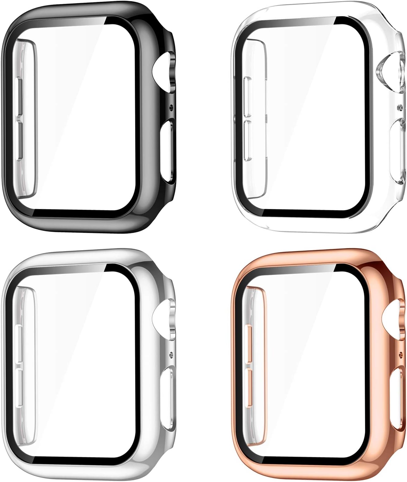 GEAK Compatible with Apple Watch Case 38mm, Apple Watch Screen Protector 38mm, Full Coverage Hard PC Bumper Protective Cover for iWatch SE Series 3/2/1 Women Men 4pack Black/Clear/Rose Gold/Silver