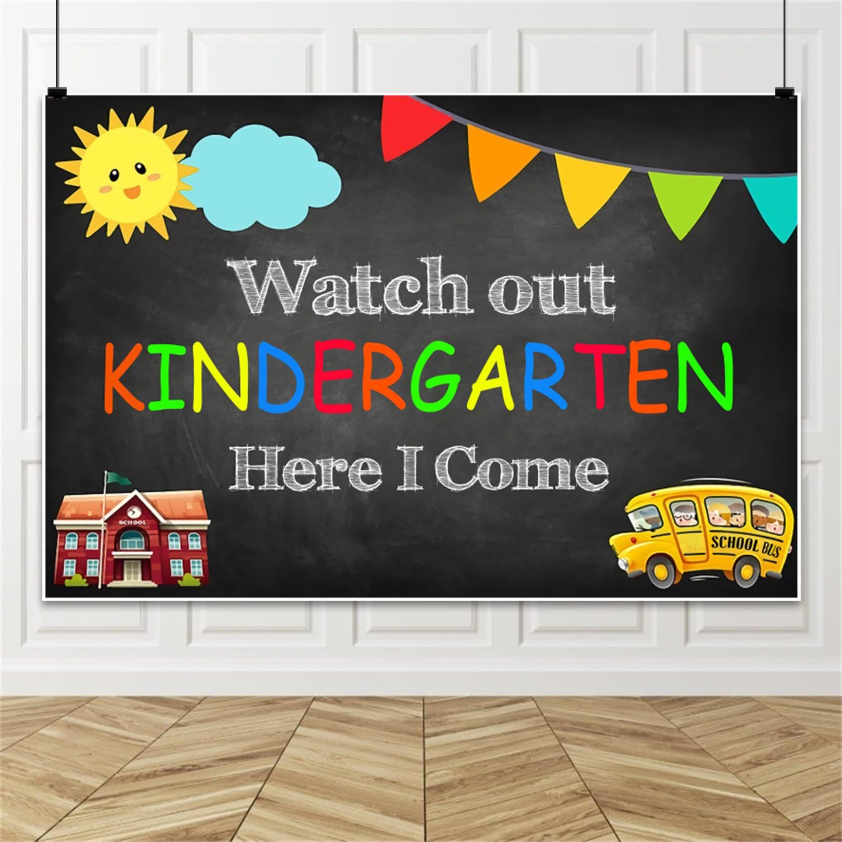 Renaiss 10x8ft Kindergarten First Day of School Backdrop Watch Out Here I Come Preschool Photography Background Kids Back to School Party Decors