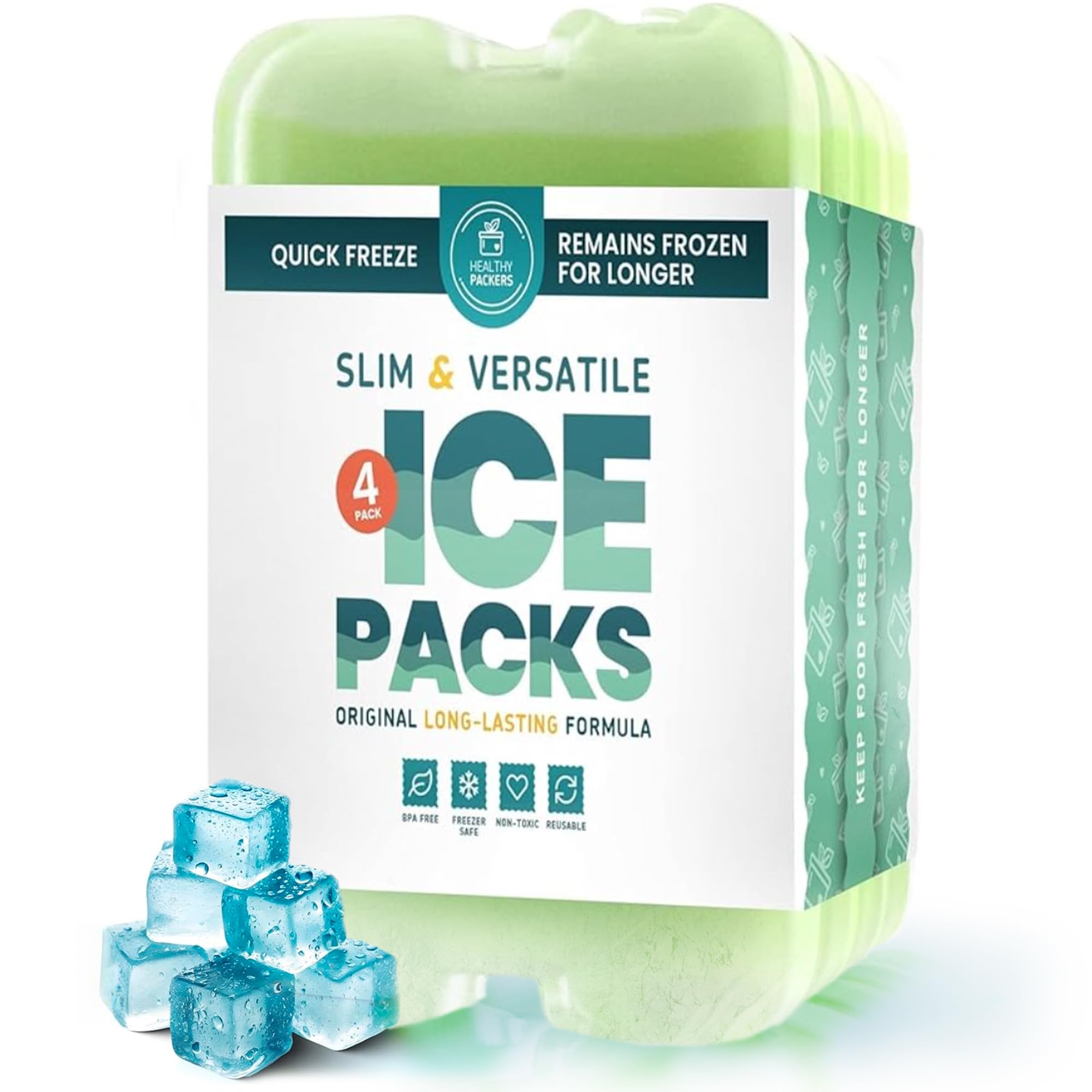 Healthy Packers Ice Packs for Lunch Boxes, Slim Cooler Ice Packs, 4 Pack