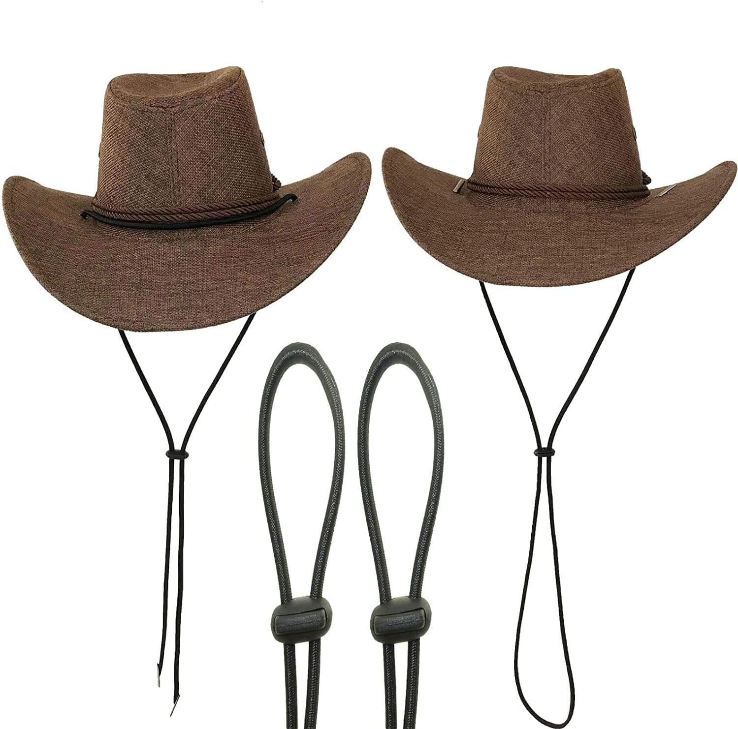 （Pack of 2） Adjustable Elastic Hats Removable Chin Cord, Flexible Removable Chin Strap & Spring Loaded Stop Cord Lock for Swim Goggles Fishing, Hiking, Camping, Travel,Boating, Sailing Black