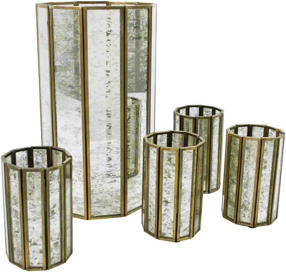 Metal and Mirrored Glass Candle Holder Set, 10.25 inch and