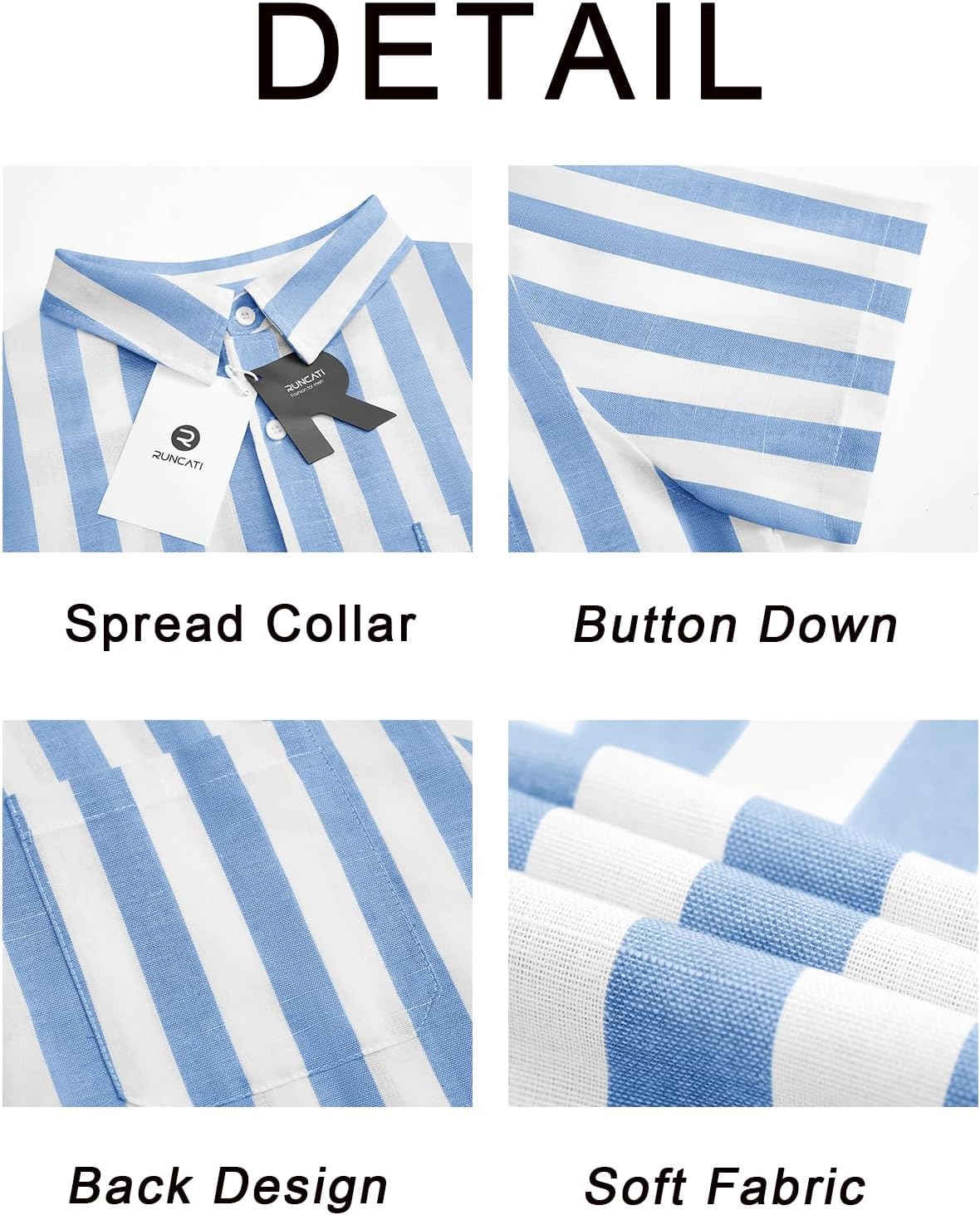 Runcati Mens Striped Button Down Shirts Casual Short Sleeve Linen Shirt Summer Beach Vacation Tops - Image 6