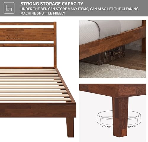 Miniatura 8 de Crisinant Marco de cama de madera con cabecero, plataforma de madera maciza, soporte de listones de madera, no necesita somier, tamaño individual XL