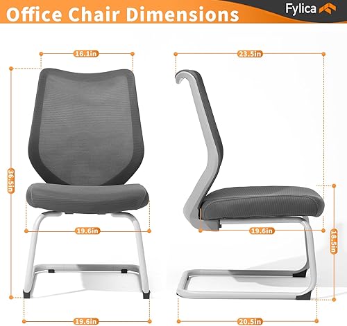 Miniatura 3 de FYLICA Sillas de oficina sin ruedas, silla de sala de conferencias de malla transpirable, cojín mejorado y base de trineo, silla de recepción con