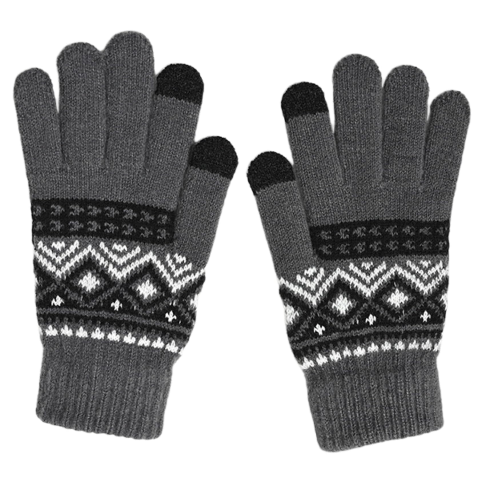 Men'S And Women'S Autumn And Winter Diamond Checkered Jacquard Plus Velvet Touch Screen Five-Finger Gloves