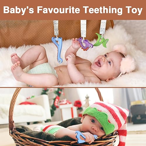 Miniatura 7 de Juguetes de dentición de silicona con cuerda anti caída, juguetes de dinosaurio para bebés, juguetes de dentición para bebés de 0 a 6 meses,