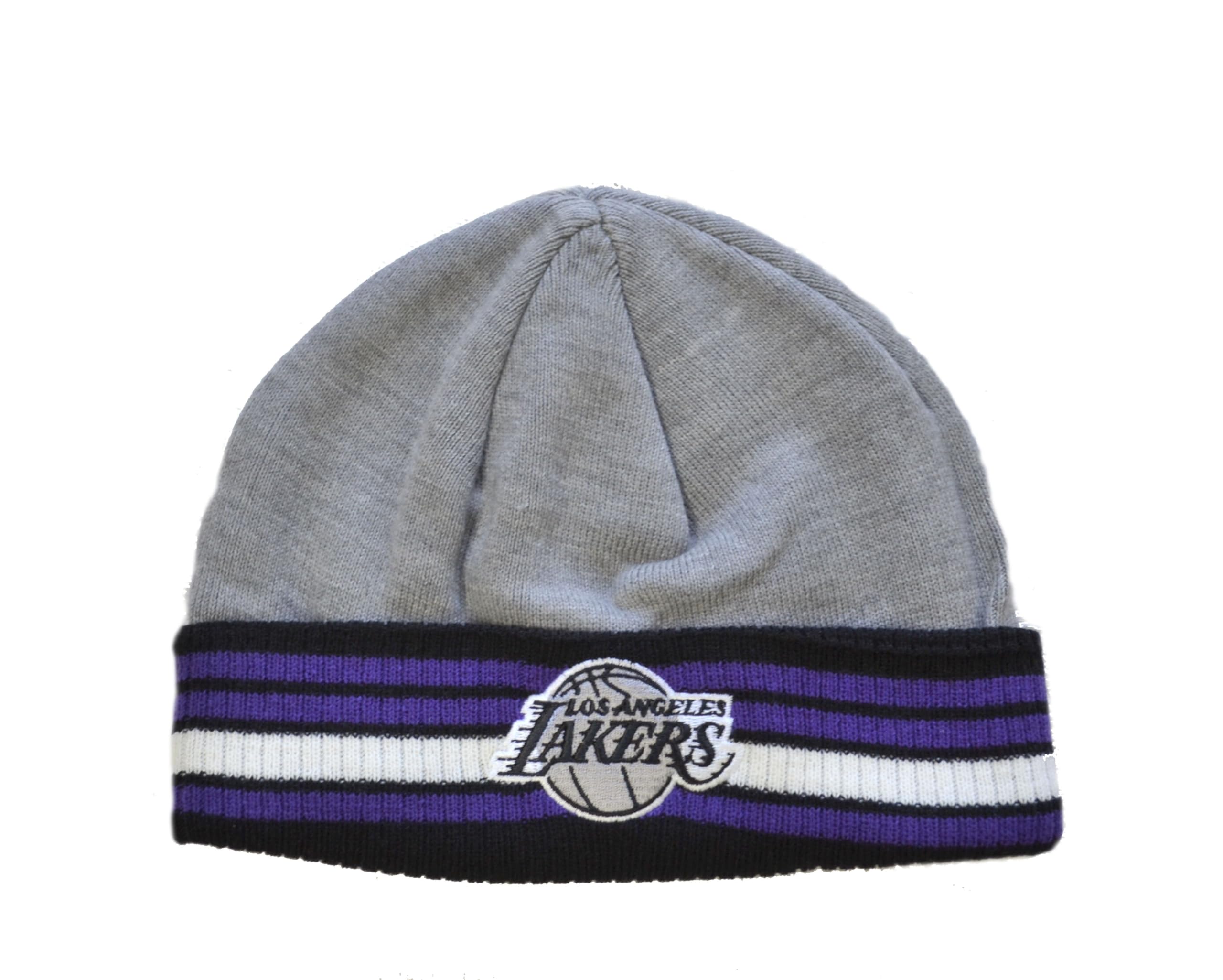 Mitchell & Ness Los Angeles Lakers Thin Cuffed Heather Purple Striped Beanie Hat - NBA Cuff Knit Cap