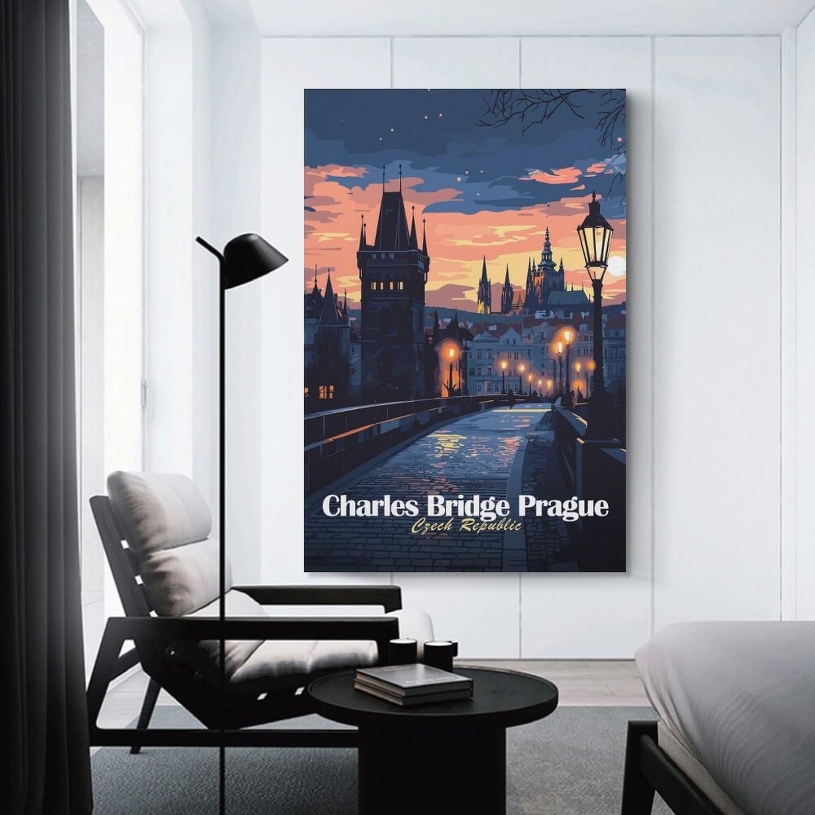 Junmoney Charles Bridge Prague Hanging Wall Art 24x36inch(60x90cm), for Small Homes, Bedrooms Or Open Spaces, An Easy Choice for New Home Styling