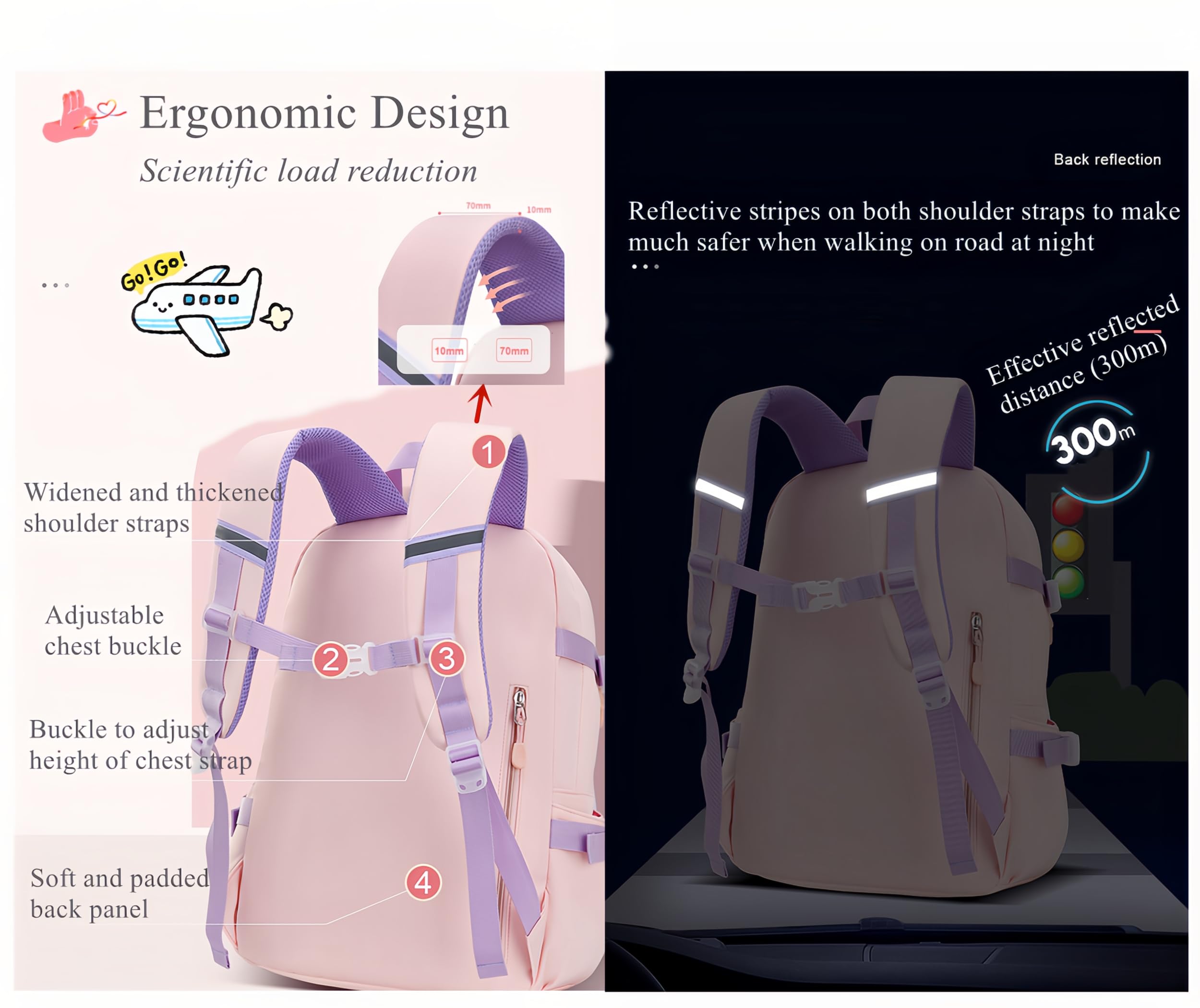 Bansusu 2Pcs Kawaii Bunny Primary Girls Backpacks Elementary School Bags Bookbags with Handbag, 2Pcs Blue-Large