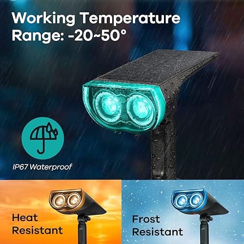 Miniatura 3 de Consciot Focos solares RGB para exteriores, 2 en 1 que cambian de color, luces solares impermeables IP67, iluminación exterior eficiente y duradera