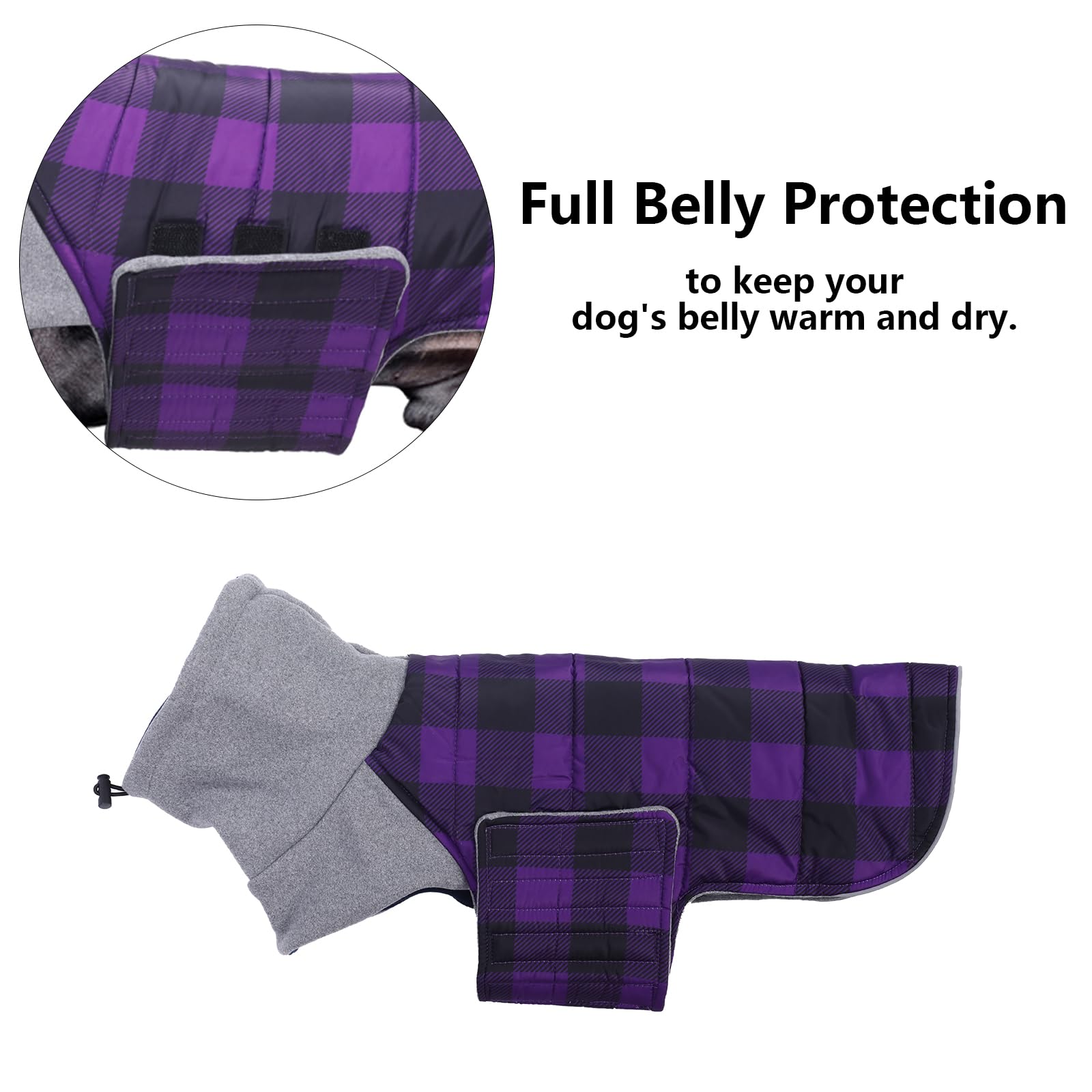 Geyecete Warm Thermal Quilted Dachshund Coat,High Neckine String Holes Dachshund jacketOutdoor Dog Apparel with Adjustable Bands-Purple-M - Image 3
