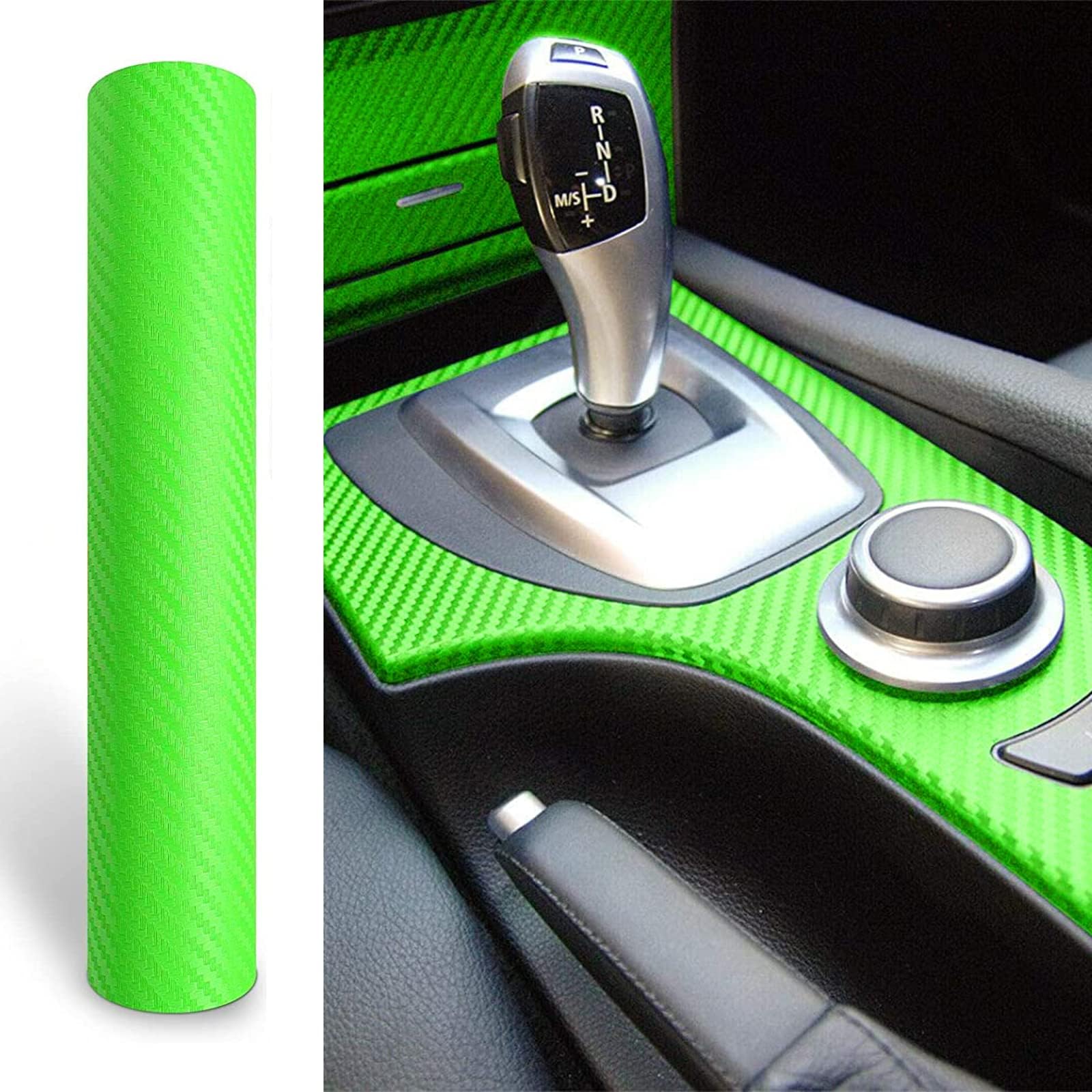 Carbon Fiber Vinyl Wrap for Cars DIY Wrap Sheet Roll Film Sticker Decal Adhesive Cars Auto 3D Carbon Fiber Vinyl Wrap Sheet Decoration Green (5FT x 1FT)